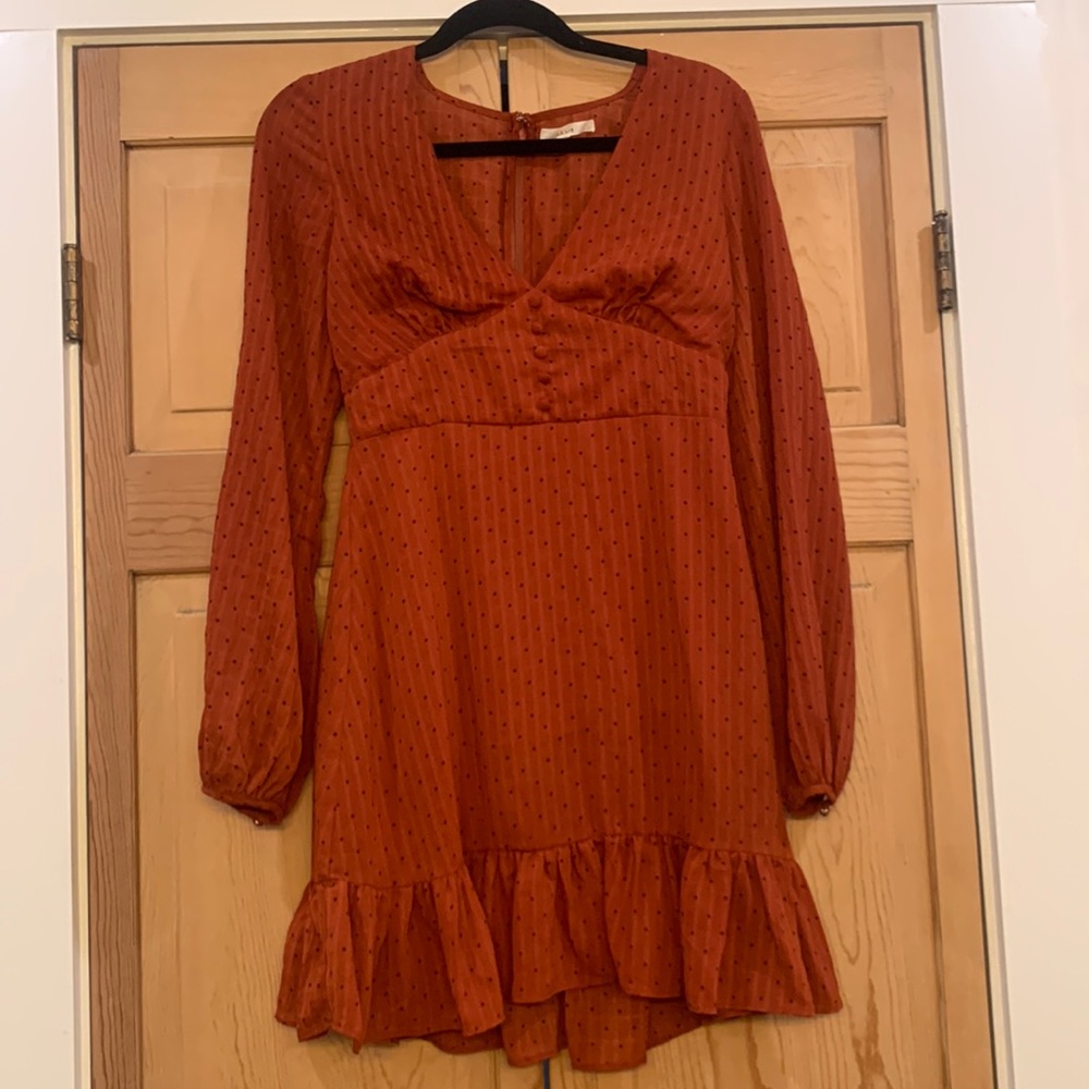 Rust polka dot dress